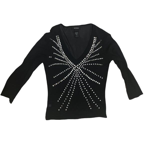 EXPRESS Chic Black Studded Top Sheer with glitter (S) Vintage - Picture 8 of 13